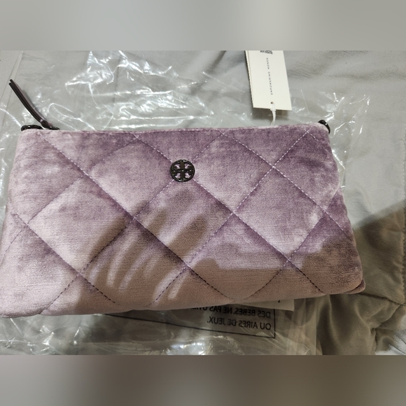 Tory Burch Willa Zip Shoulder Quilted Handbag In Lilac And Gunmetal Nwt - Picture 3 of 16